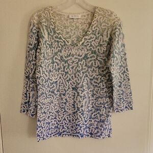 Kinross Cashmere Green and Blue Patterned Sweater and Scarf